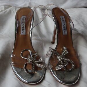Aquazzura Babe 105 plexi crystal-bow slingback sandals